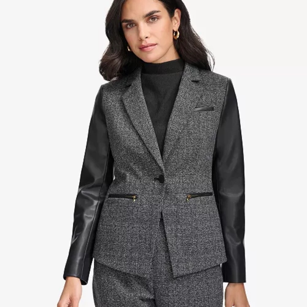 Calvin Klein Faux Leather Trim Blazer